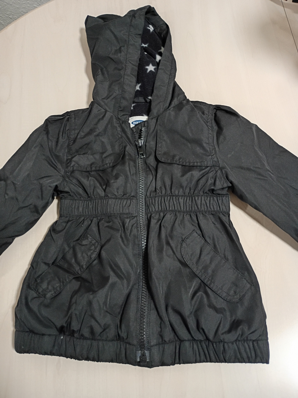 Old Navy Black Hooded Puffer Coat with Star-Print Lining Size 12-18 Mo.